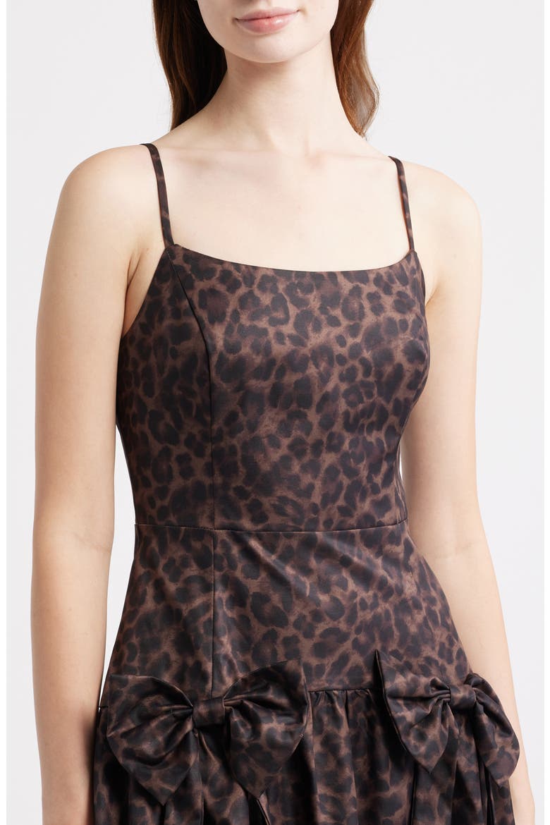 Leopard Bow Front Satin Midi Cocktail Dress, Alternate, color, LEOPARD