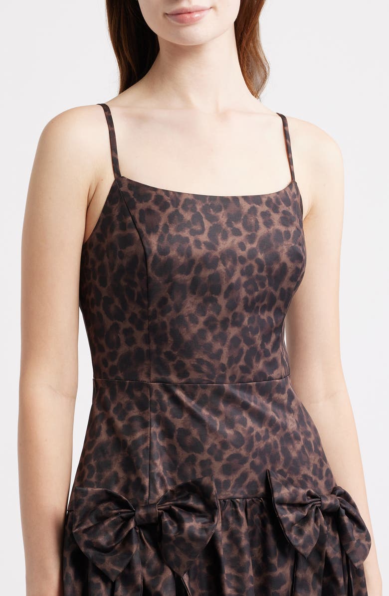 MOON RIVER Leopard Bow Front Satin Midi Cocktail Dress, Alternate, color, Leopard
