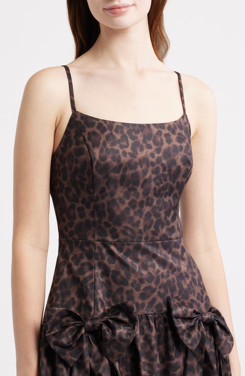 Moon River Leopard Bow Front Satin Midi Cocktail Dress In Animal Print