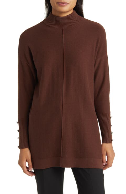 Button Cuff Mock Neck Sweater