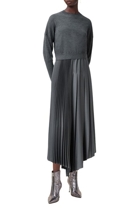 Adriana Asymmetric Pleated Dress and Sweater Set