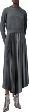 AllSaints Adriana Asymmetric Pleated Dress and Sweater Set