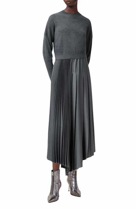 Adriana Asymmetric Pleated Dress and Sweater Set