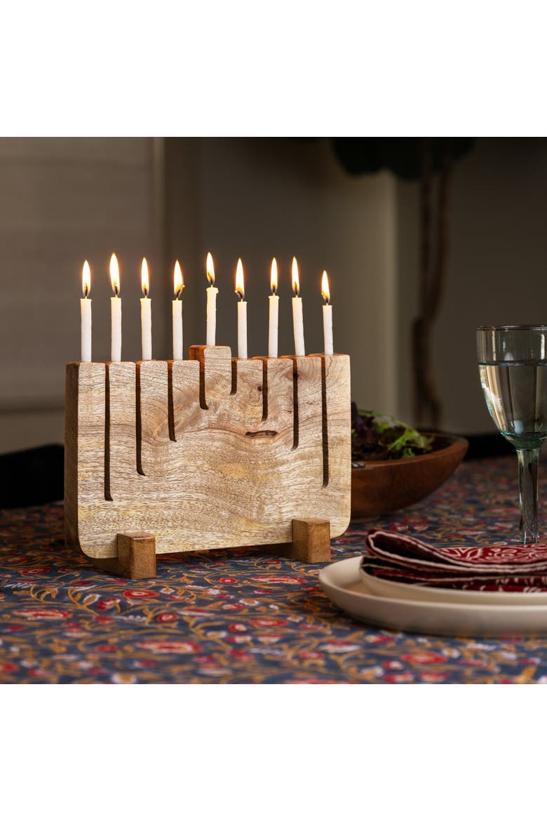 Modern Mango Wood Menorah, Alternate, color, Natural