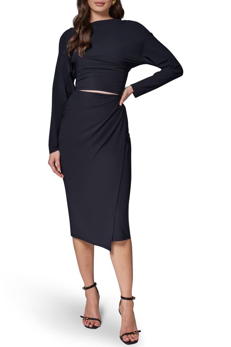 Front Slit Long Sleeve Dress, Main, color, BLACK
