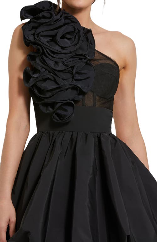 Mac Duggal Taffeta One Shoulder Ruffle Bubble Mini Dress In Black