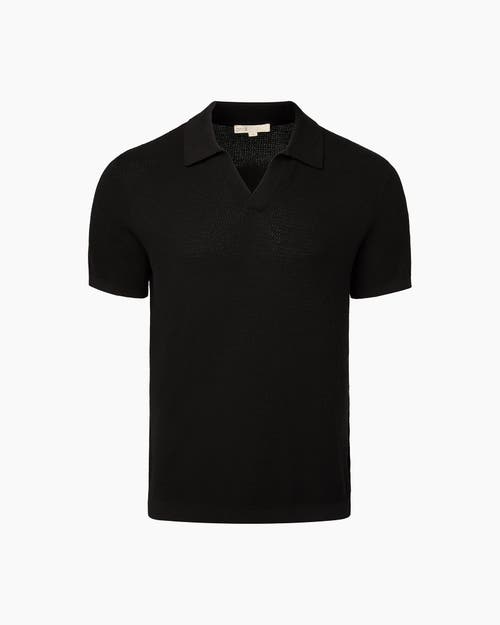 Onia Cotton Textured Johnny Collar Polo In Black