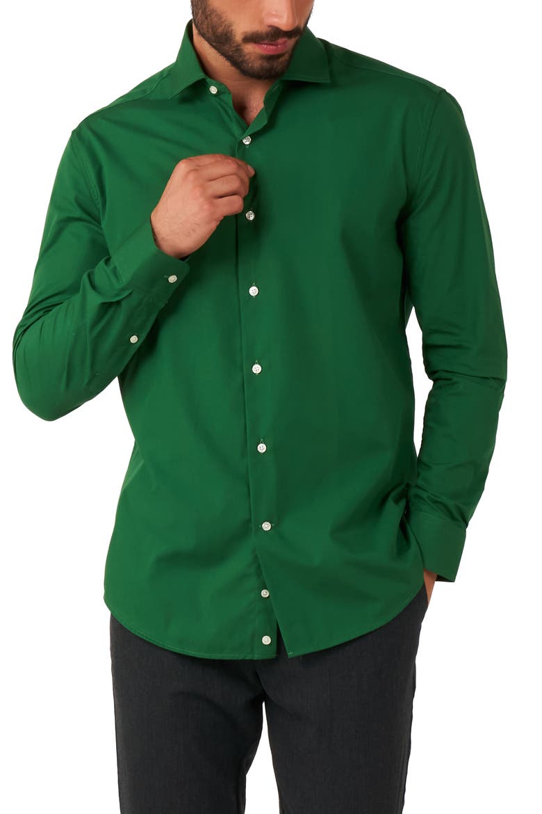 Glorious Green Solid Button-Up Shirt, Main, color, GREEN