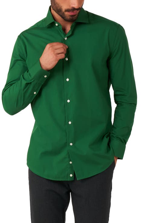 Glorious Green Solid Button-Up Shirt