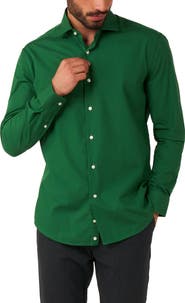 OppoSuits Glorious Green Solid Button-Up Shirt