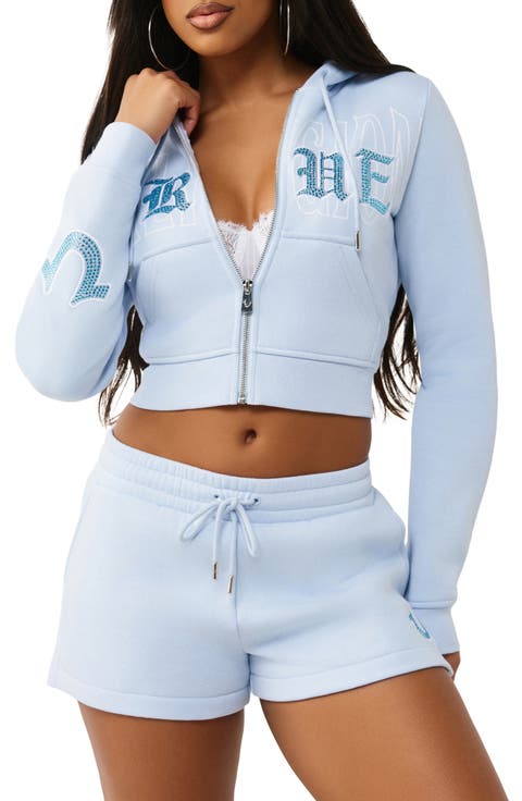 Embellished Logo Crop Hoodie
