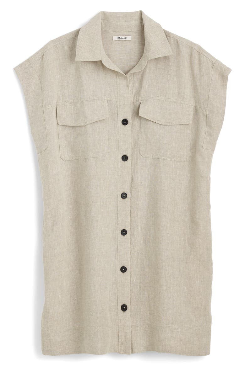 Short Sleeve Linen Utility Mini Shirtdress, Alternate, color, OAT COLOR LINEN