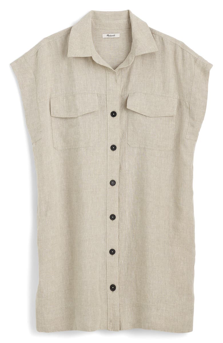 Madewell Short Sleeve Linen Utility Mini Shirtdress, Alternate, color, Oat Color Linen