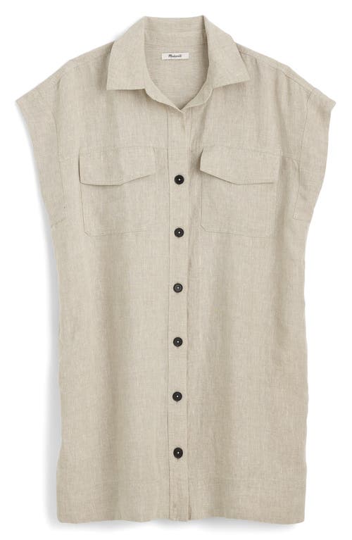 Madewell Short Sleeve Linen Utility Mini Shirtdress In Oat Color Linen