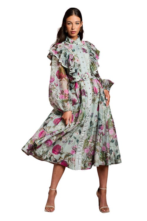 Coast Long Sleeve Printed Organza Shirt Dress In Green
