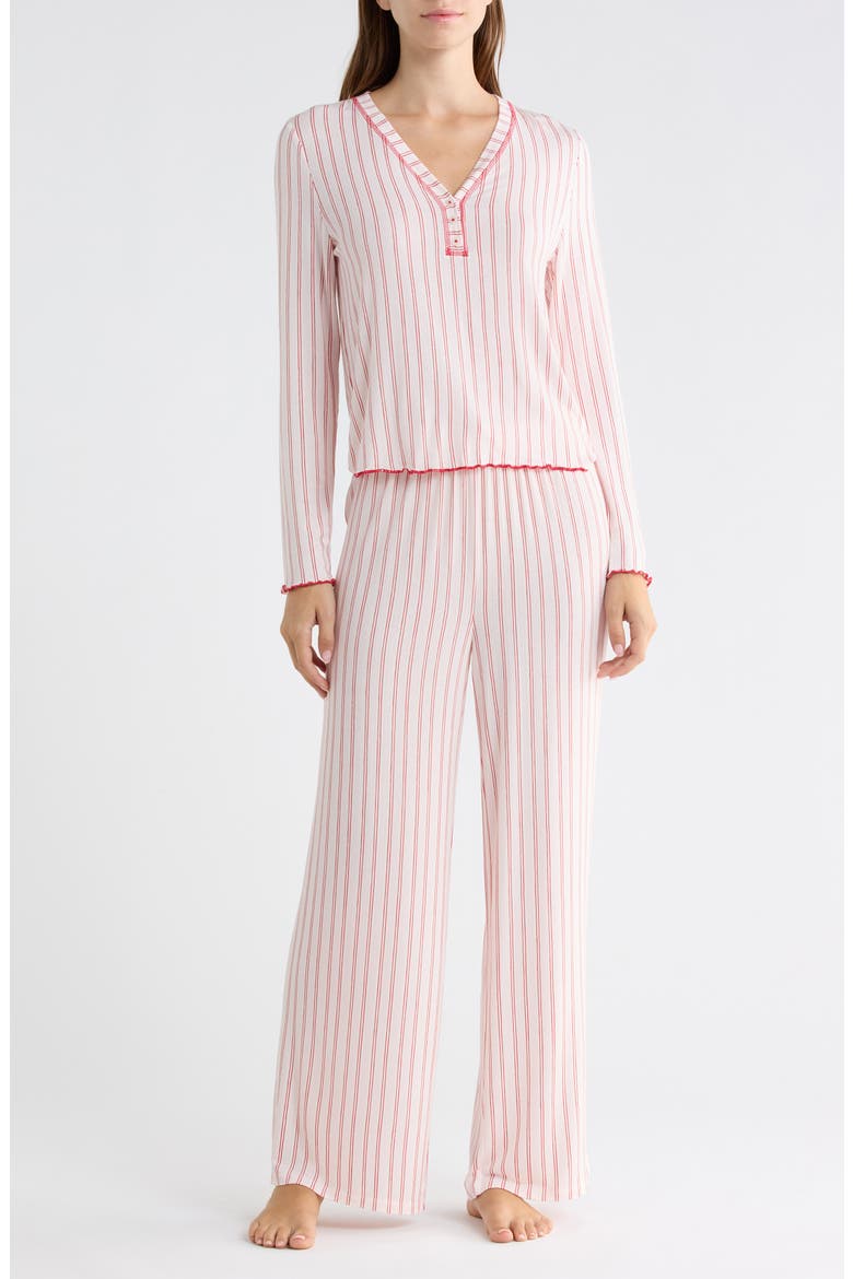 Laid Back Long Henley Pajamas, Main, color, SOFT PINK STRIPE