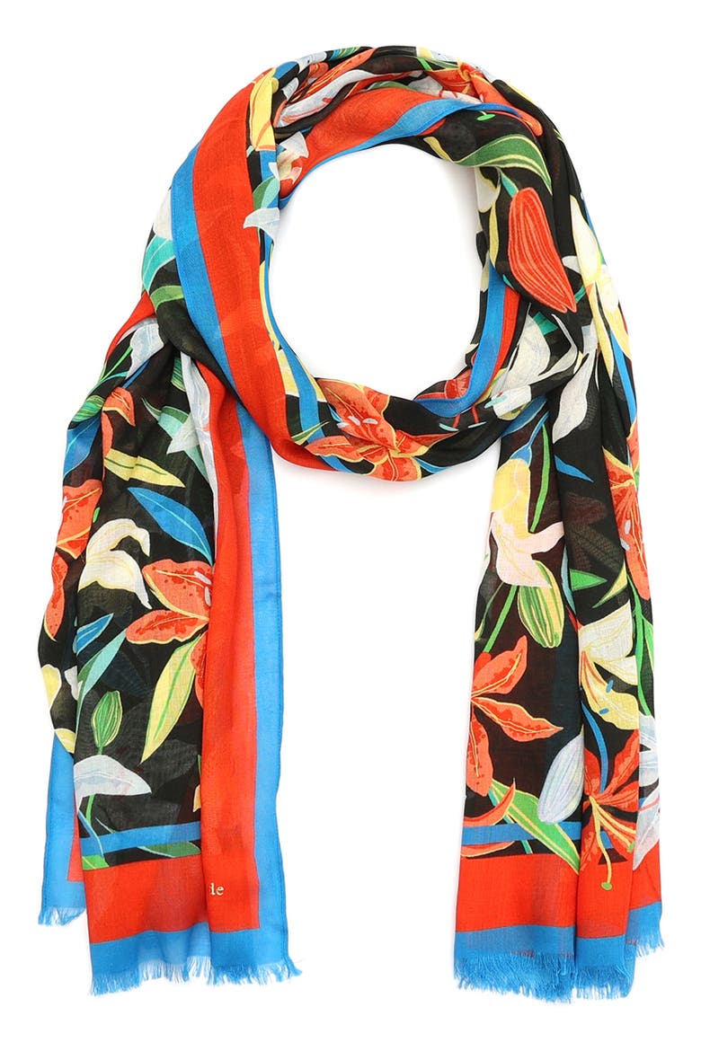 summer lilies oblong scarf, Main, color, MULTI