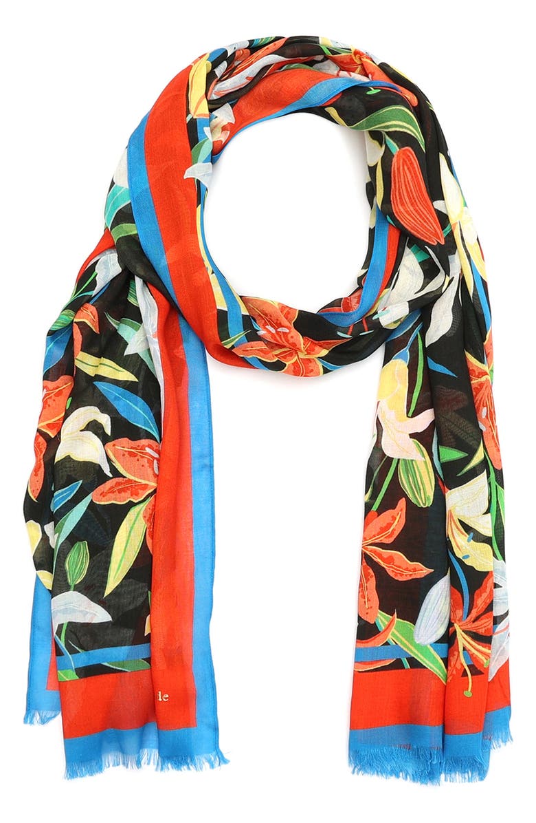 Kate Spade New York summer lilies oblong scarf, Main, color, 