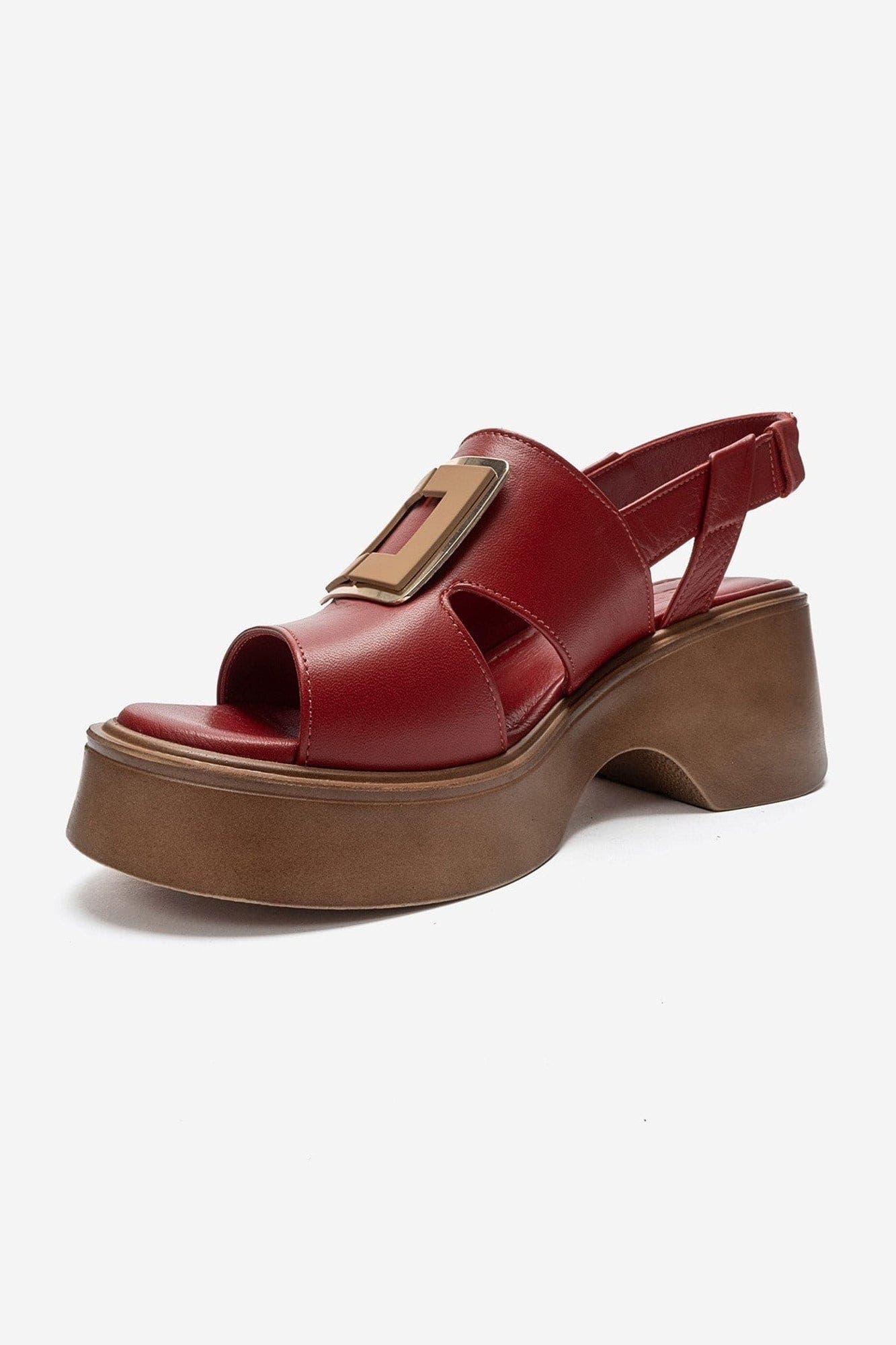 Lucia Leather Buckle Platform Sandal, Alternate, color, Red