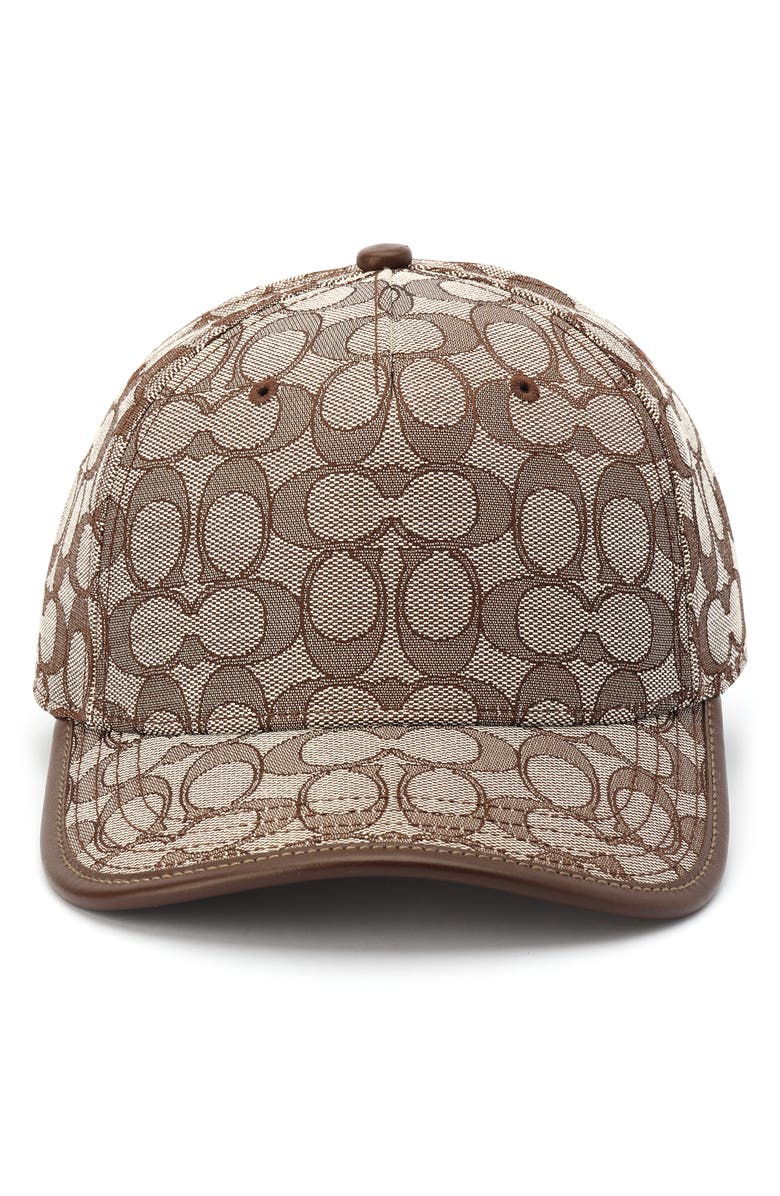 COACH Signature C Logo Jacquard Baseball Cap, Main, color, Brown