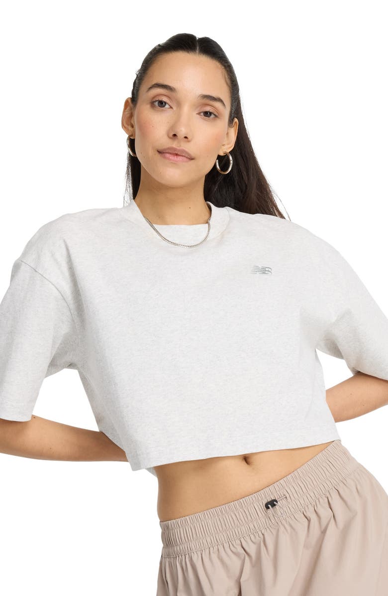 New Balance Oversize Crop Cotton Jersey T-Shirt, Alternate, color, Ash Heather