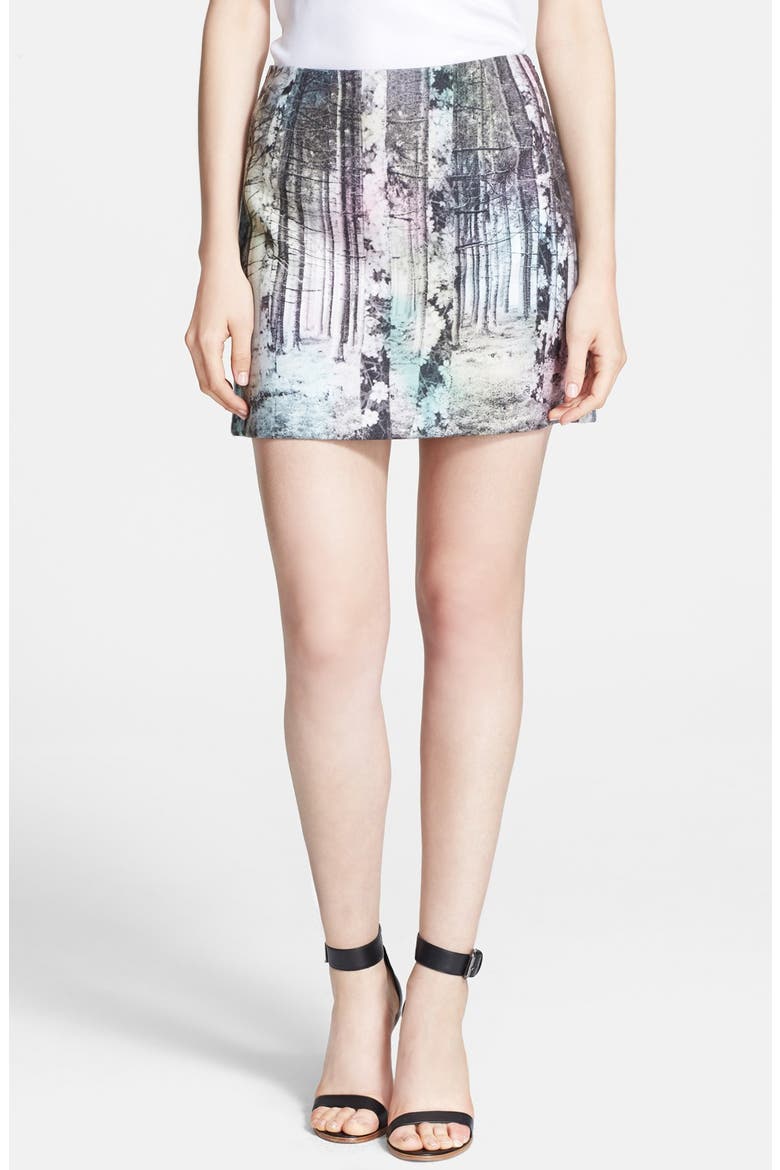'Enchanted Forest' Print Miniskirt, Main, color, BLACK MULTI