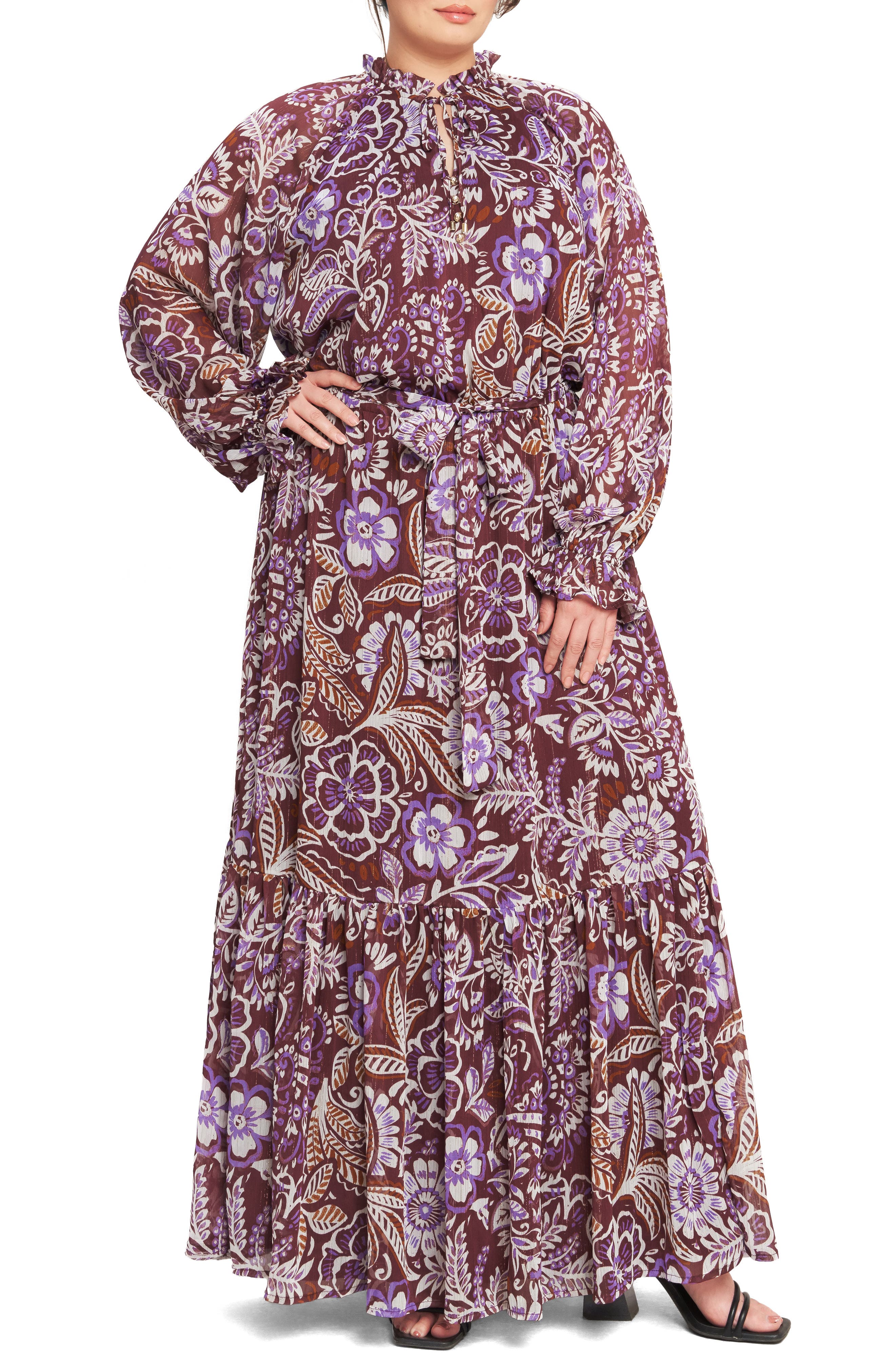 FLYING TOMATO Print Long Sleeve Maxi Dress
