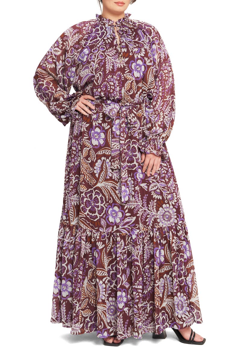 Print Long Sleeve Maxi Dress, Main, color, PLUM