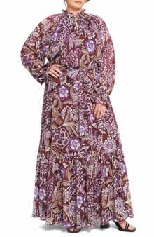 FLYING TOMATO Print Long Sleeve Maxi Dress