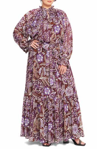 FLYING TOMATO Print Long Sleeve Maxi Dress