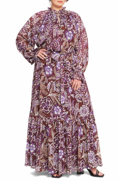 FLYING TOMATO Print Long Sleeve Maxi Dress