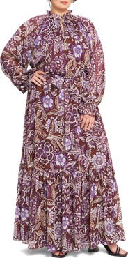 FLYING TOMATO Print Long Sleeve Maxi Dress
