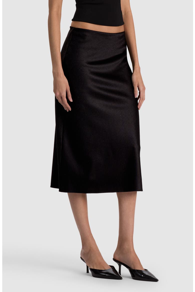 Maeve Back Slit Stretch Wool Midi Skirt, Alternate, color, BLACK