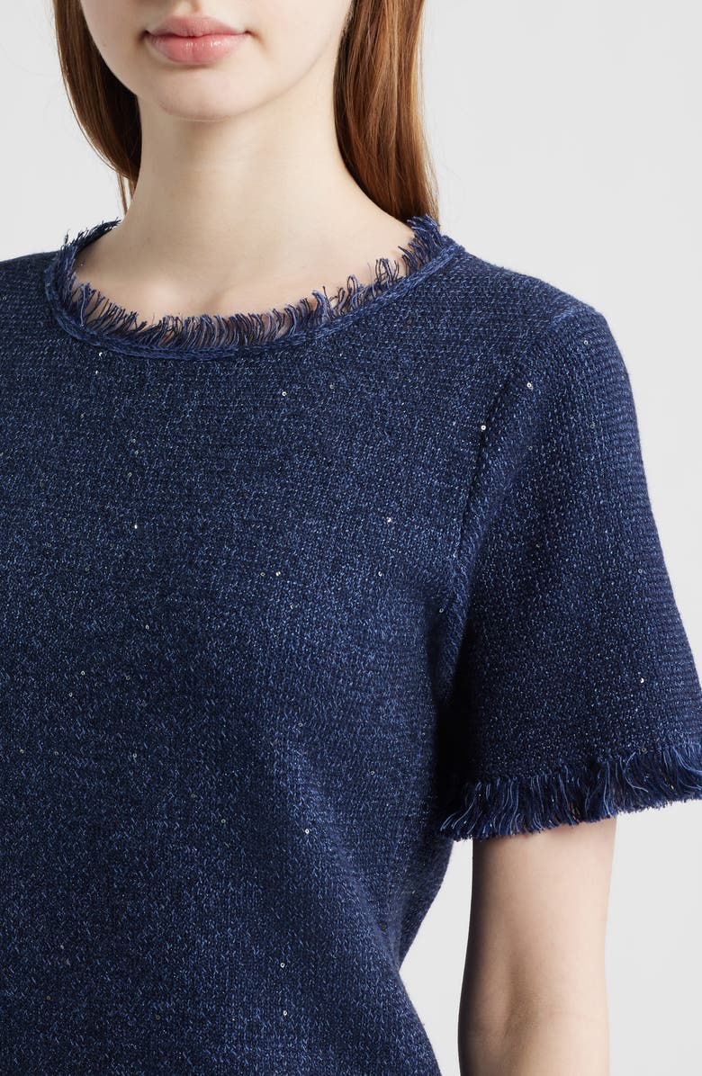 KOBI HALPERIN Kate Fringe Short Sleeve Sweater, Alternate, color, Navy