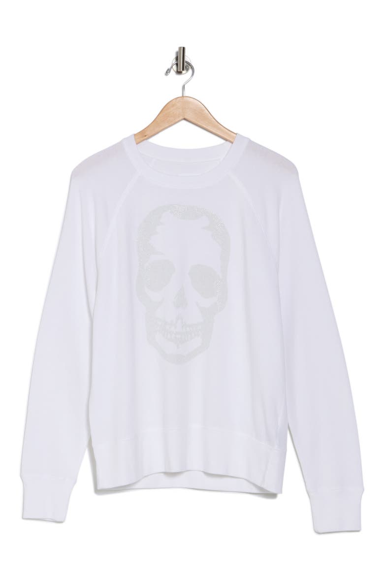 Skull Cotton & Modal Sweatshirt, Alternate, color, BLANC