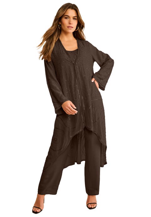 Plus Size Beaded Georgette Scoop Neck 3-Piece Pant Set (Plus)