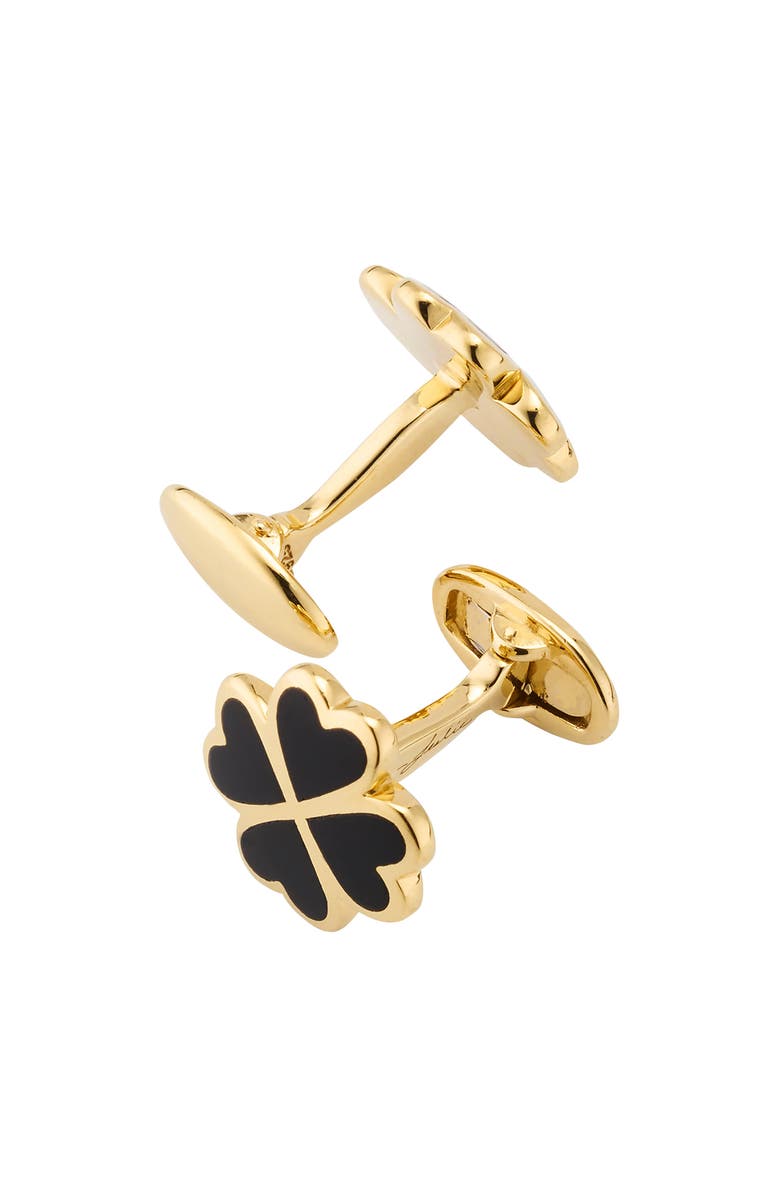 Jan Leslie Four Leaf Clover Sterling Silver Gold Vermeil Cufflinks, Main, color, Black