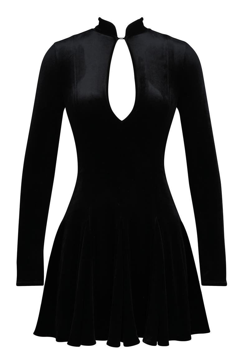 Stella Keyhole Long Sleeve Velvet Fit & Flare Minidress, Alternate, color, BLACK