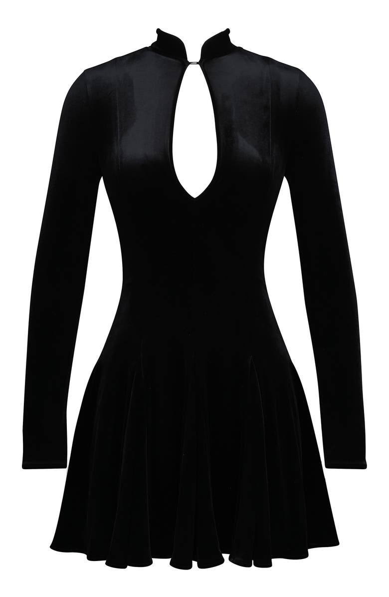 HOUSE OF CB Stella Keyhole Long Sleeve Velvet Fit & Flare Minidress, Alternate, color, Black