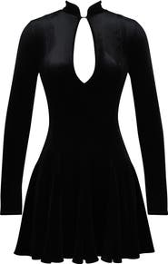 HOUSE OF CB Stella Keyhole Long Sleeve Velvet Fit & Flare Minidress