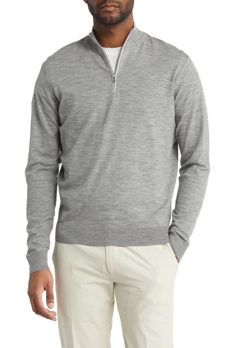 Crown Crafted Excursionist Flex Quarter Zip Merino Wool Blend Pullover, Main, color, GALE GREY
