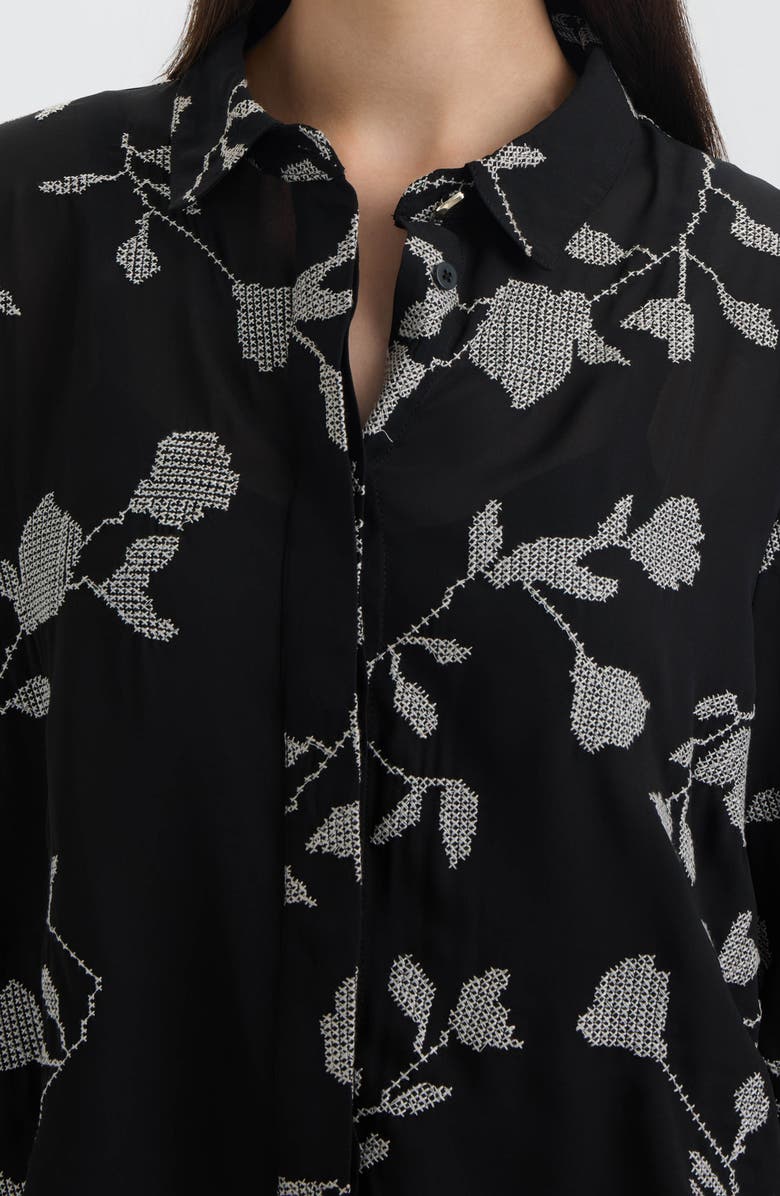 NVLT Embroidered Button-Up Shirt, Alternate, color, Black/ Cream