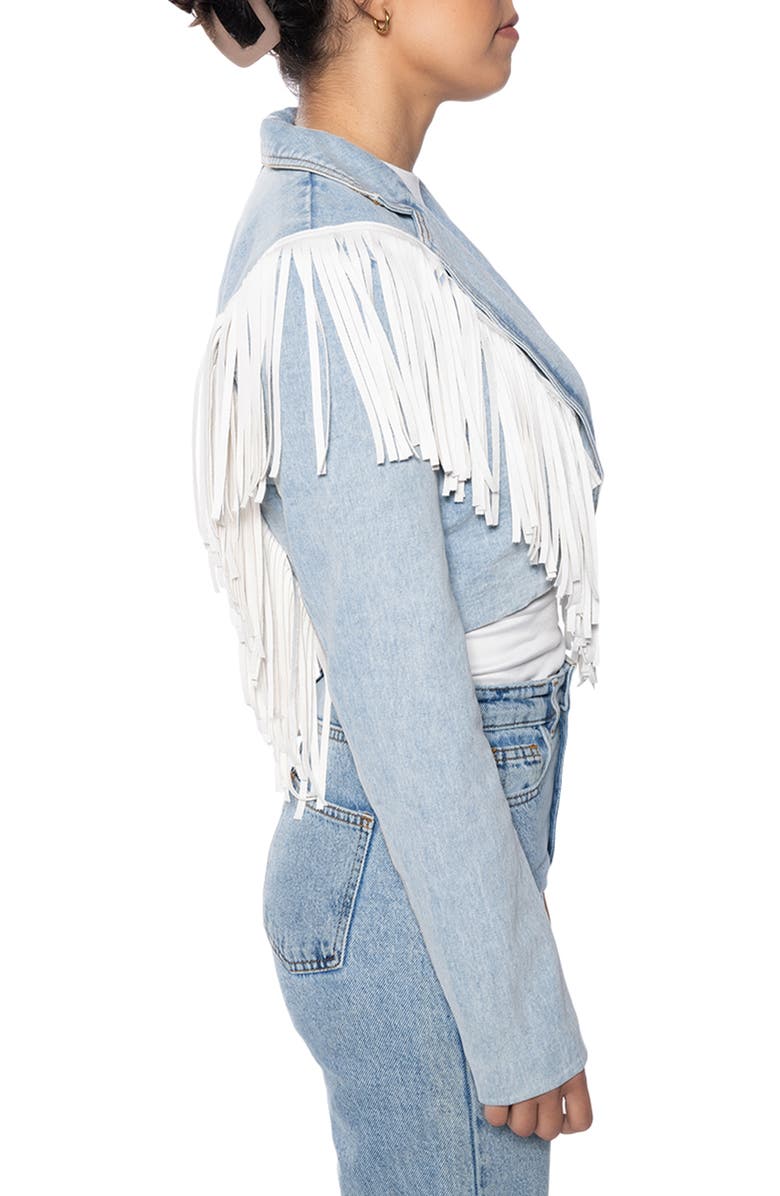 AZALEA WANG Fringe Crop Denim Jacket, Alternate, color,