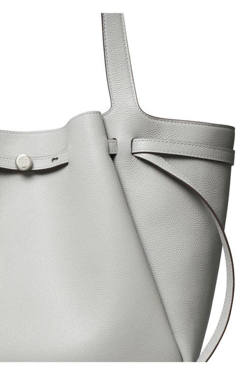 Tory Burch Romy Pebble Leather Tote In Light Granite