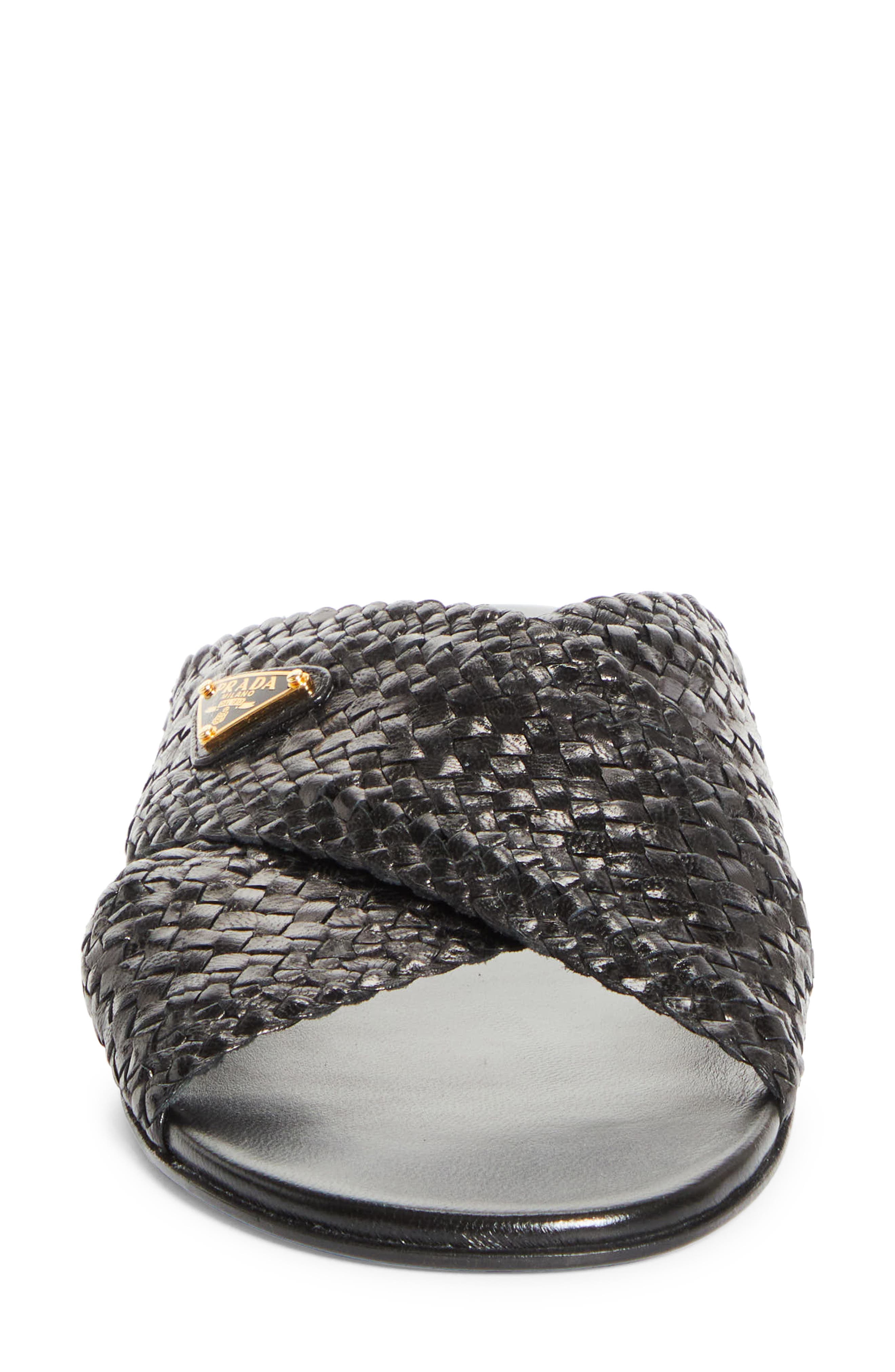 Prada Woven Slide Sandal, Alternate, color, Nero