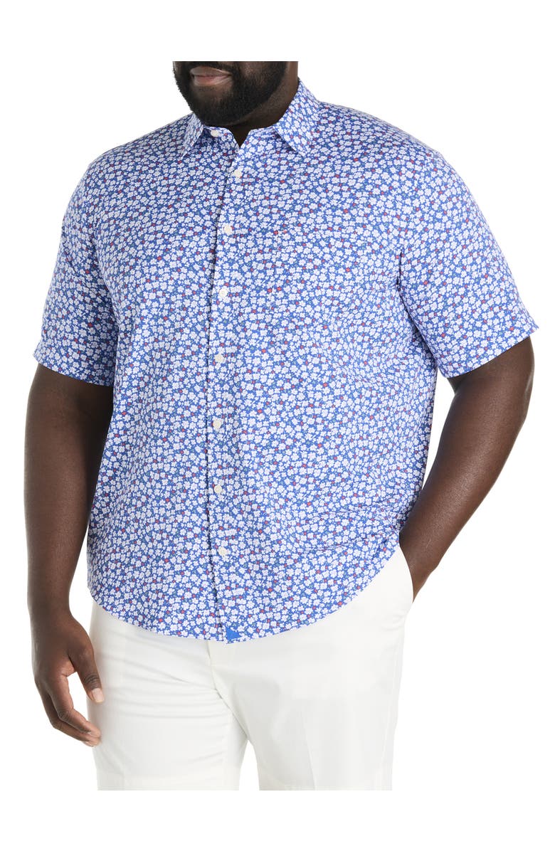 Untuckit Fit by Dxl Big & Tall Kincaid Floral Print Performance Sport Shirt, Main, color, Blue