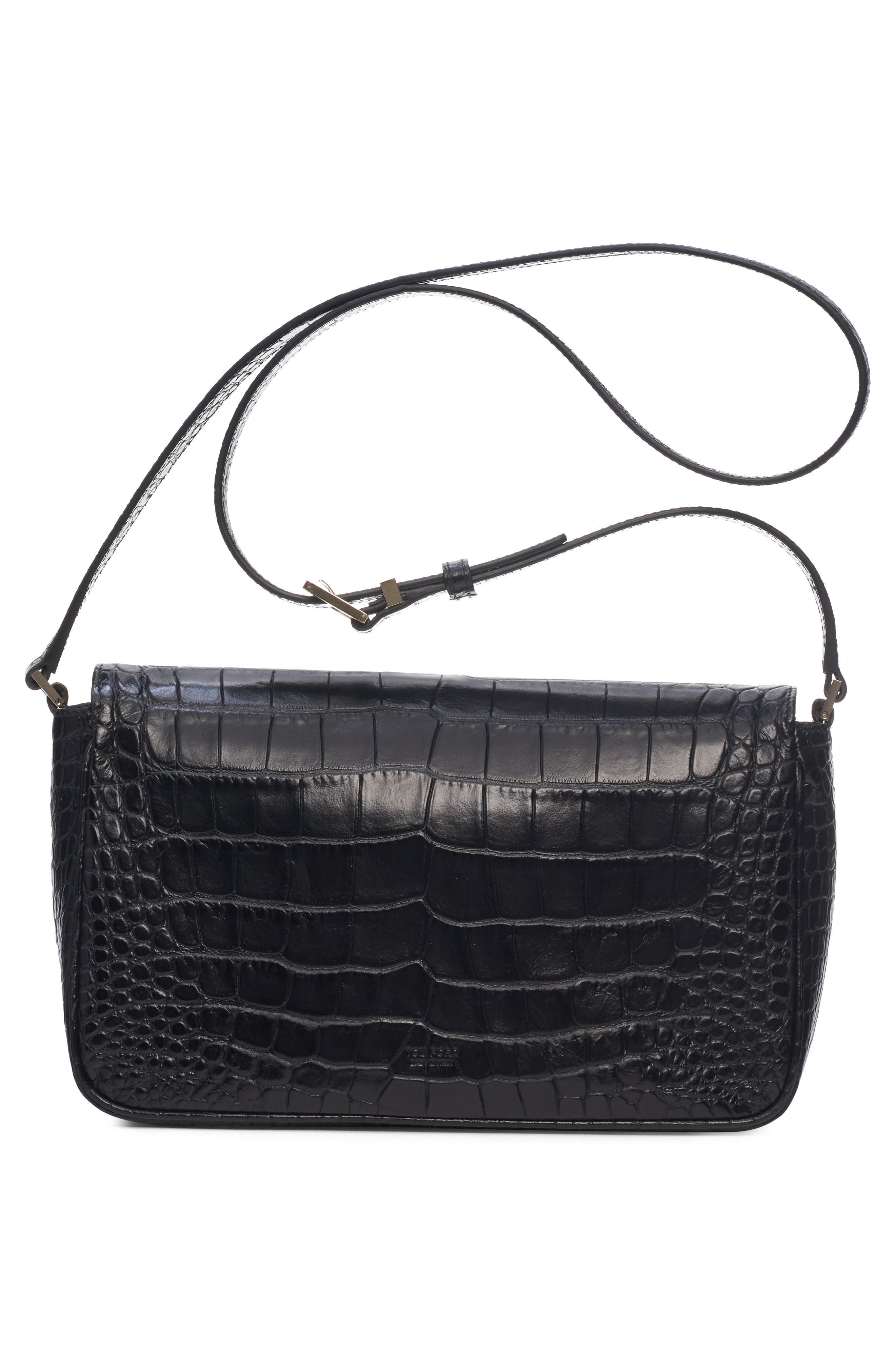 TOM FORD Small Aube Croc Embossed Leather Shoulder Bag, Alternate, color, Black