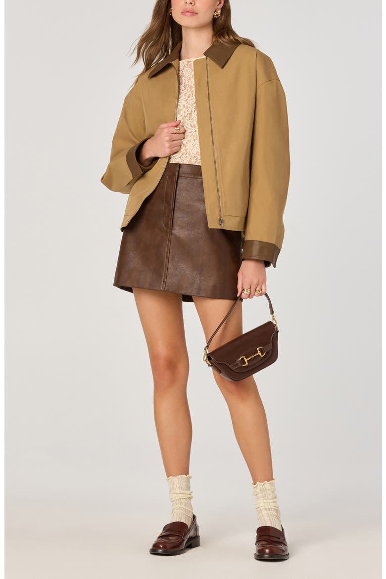 Faux Leather Miniskirt, Alternate, color, BROWN