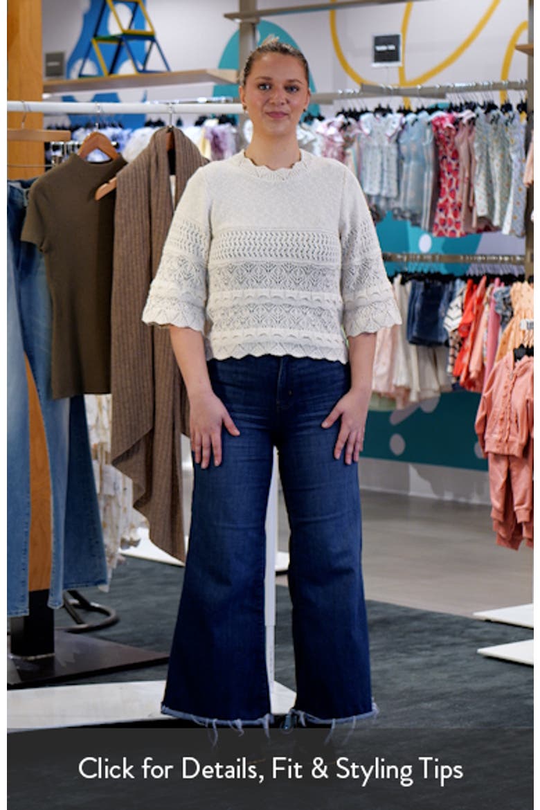 Pointelle Knit Scallop Trim Cotton Sweater video
