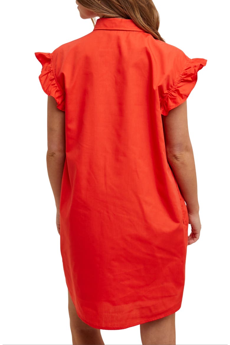 Flutter Sleeve Button-Up Shift Dress, Alternate, color, CHERRY